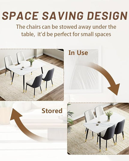 50'' Dining Table Set for 4, Dining Room Sets for 4, Sintered Stone Dining Table Chairs Set of 4, Easy to Assemble，Suitable for Small Spaces