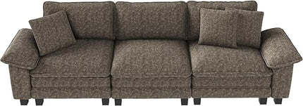 123" Cloud Modular Sectional Sofa, 3-Seater w/Deep Seat & Removable Arms, Plush Chenille for Living Room - Smoky Gray