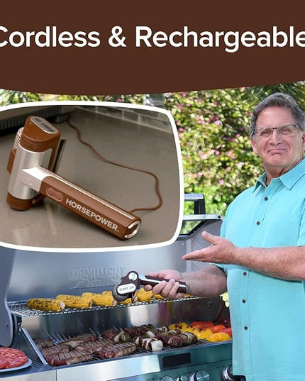 Horsepower Giddy Up GOLD Bristle-Free Spinning Grill Brush w/LED & Longer Run Time, Cordless/Rechargeable, 304 Stainless Steel Power Roller Blasts Away Burnt-On Food, No Bristles No Preheating 350 RPM