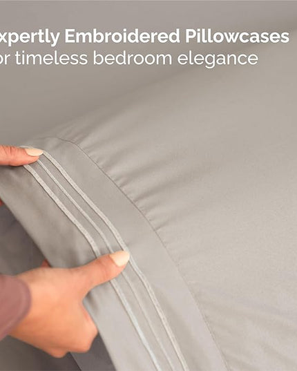 Split King Size 5 Piece Sheet Set - Comfy Breathable & Cooling Bed Sheets Set - Hotel Luxury Bedding for Women, Men, Kids, Teens, Boys & Girls - Deep Pockets and Wrinkle Free - Oeko-Tex - Light Grey