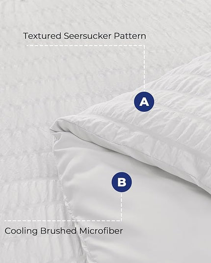 HYMOKEGE White Full Size Comforter Sets Seersucker 7 Pieces, All Season Luxury Bed in a Bag for Bedroom, Bedding Set with Comforters, Sheets, Pillowcases & Shams