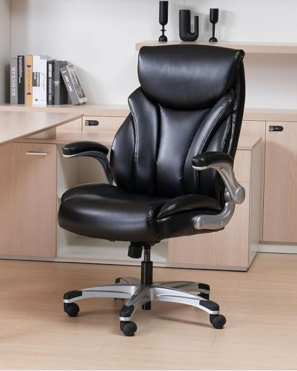 Nouhaus Big and Tall Desk Office Chair with Lumbar Support, High Back PU Leather Ergonomic Office Chair, Executive Desk Chair Computer Chairs with Adjustable Flip-up Armrests (Posture Lite,Black)
