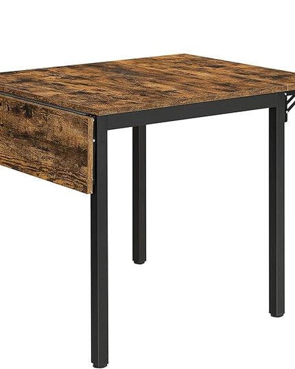 VASAGLE Folding Dining Table, Kitchen Table, Drop Leaf Extendable Table for Small Spaces, Seats 2-4 People, Industrial, Rustic Brown and Black UKDT077B01