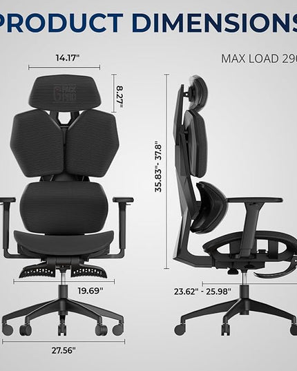 Mesh Office Chair – Ergonomic Office Chair with 4-Level Adjustable Lumbar Support, Headrest, 3D Armrest & Footrest – Holds Up to 290lbs (G-Howk-Pro -1)