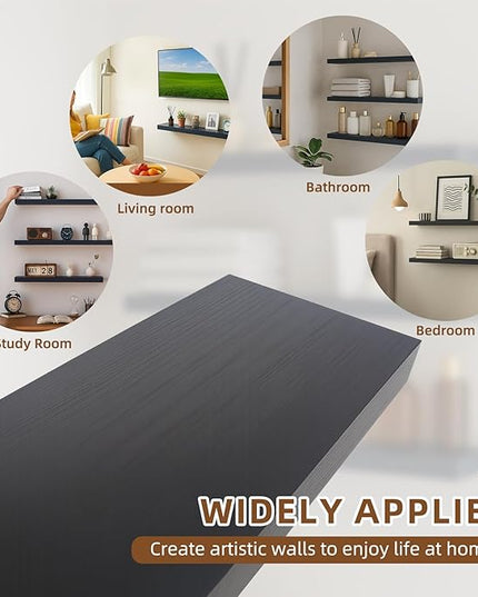 Floating Shelves for Wall, 23.6 inch Long Set of 3 Wood Rustic Wall Mounted Shelves, Display Shelf with Invisible Heavy, Large Deep Shelves for Home Decor & Storage for Living Room, Kitchen