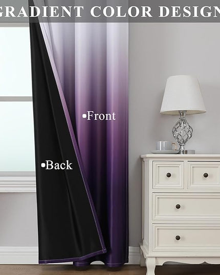 Estelar Textiler Gradient Blackout Curtains & Drapes for Bedroom 102 Inches Long, Ombre Purple and Greyish White Light Blocking Thermal Insulated Window Curtains for Living Room,2 Panels,52x102 inches