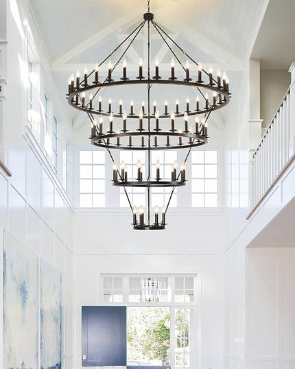 4 Tier Black Wagon Wheel Chandelier,Extra Large 60-Inch 78-Light Circle Light Fixture,Round Chandeliers for Foyer Entryway Dining Room Living Room High Ceilings