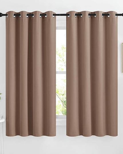 NICETOWN Blackout Curtains for Bedroom, Grommet Top Room Darkening Thermal Insulated Solid Window Treatments for Bedroom/Kids Room, Cappuccino, 2 Panels, W46 x L63