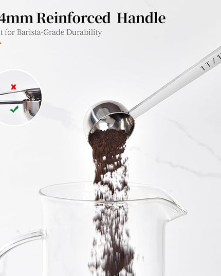 Long Handle Coffee Scoop: 18/8 Stainless Steel 5.64 Inch 1 Tablespoon Metal Measuring Spoon Tbsp Scoop for Coffee Beans, Grounds Coffee, Coffee Powder, Tea, Tall Jars (1Tbsp/15ml)