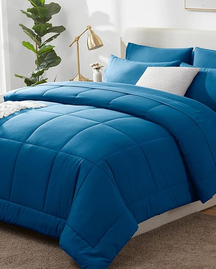 CozyLux Queen Comforter Set Teal, 7 Pieces Bed in a Bag, Teal Comforter Queen Size, All Season Bedding Sets with Stitch Quilted Comforter, Flat Sheet, Fitted Sheet, Pillowcases