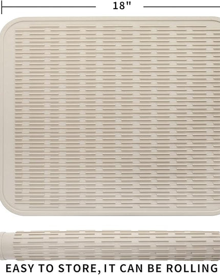 Silicone Dish Drying Mat for Multiple Usage,Easy clean,Eco-friendly,Heat-resistant Silicone Mat for Kitchen Counter or Sink,Refrigerator or Drawer Liner Tapioca XL 18 inches x 16 inches