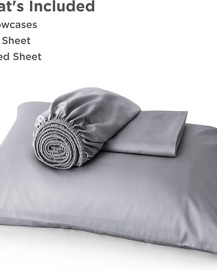 Bedsure Cooling Sheets Twin XL, Rayon Derived from Bamboo, Breathable & Soft Twin XL Sheet Sets, Deep Pocket Up to 16 Inches, Hotel Luxury Silky Dorm Bedding for Hot Sleepers, Silver Grey