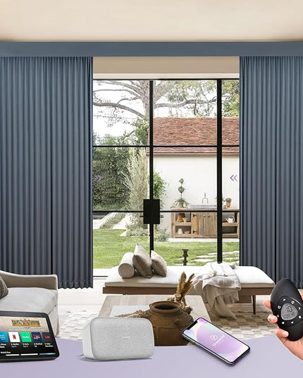 Graywind Hardwired Smart Curtains Compatible with Alexa Google Remote Control Motorized Drape for Sliding Door One-Way or Split Draw, Custom Width to 220" (Galaxy Series)