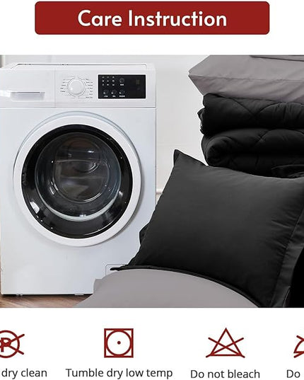 MUXHOMO 7 Pieces King Comforter Set, Reversible Bed in a Bag King Size, All Season Bedding Set with Comforter, Flat Sheet, Fitted Sheet, Pillowcases & Shams, Black & Soot
