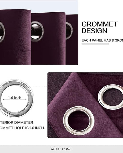 MIULEE Velvet Curtains Purple Orchid Elegant Grommet Thermal Insulated Soundproof Room Darkening Curtains/Drapes for Classical Living Room Bedroom Decor 52 x 84 Inch Set of 2
