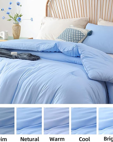 ROSGONIA Queen Comforter Set Light Blue, 3pcs Bedding Comforter Sets (1 Comforter & 2 Pillowcases) All Season Soft Lightweight Bedspread Blanket Quilt