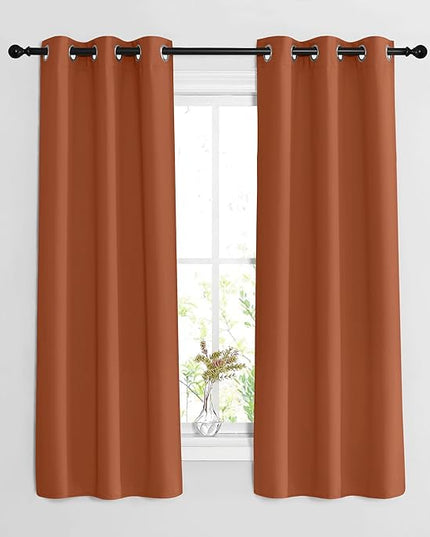 NICETOWN Blackout Burnt Orange Curtains 63 inch Length 2 Panels - Grommet Top Room Darkening Thermal Curtains Sound Reducing Window Treatments for Bedroom/Kid Room, W37 x L63