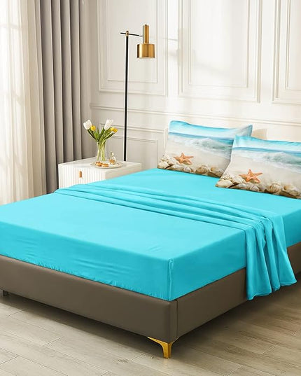 Bedbay 8 Pieces Coastal Comforter Set King Starfish Sea Life Printed King Size Bed in a Bag Beach Themed Bedding Comforter King Bed Set Women Adults Coastal Bedding Beach Room Decor(Aqua,King)