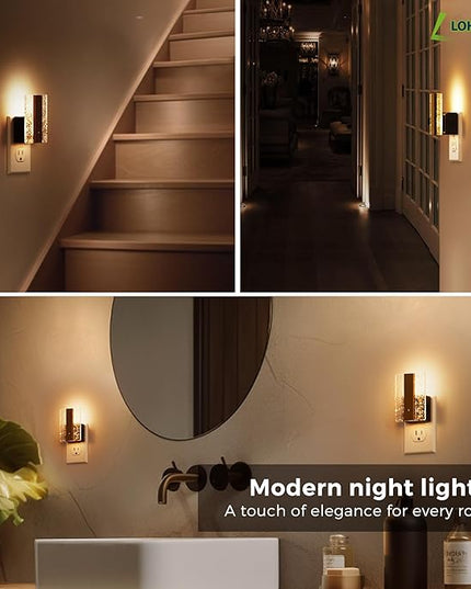 L LOHAS LED Night Lights Plug Into Wall, 2 Pack Night Light with Dusk-to-Dawn Sensor, Dimmable Decorative LED Nightlights, 0-100LM 3000K Adjustable Brightness for Bathroom, Hallway, Bedroom,Stairway