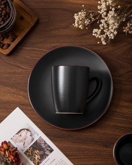 famiware Venus Coffee Mugs for 6, 14 oz Mug Set, Dringking Cup with Handle for Coffee, Tea, Cocoa, Milk, Matte Black
