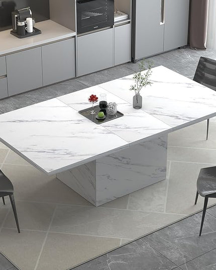 HSH 78” Dining Table for 6-8, Large Rectangular Faux Marble Dinner Table only, Modern Long Kitchen Table with Strong Base, Farmhouse Wooden Dining Room Table for Home Office, White Marble, 78.74 in
