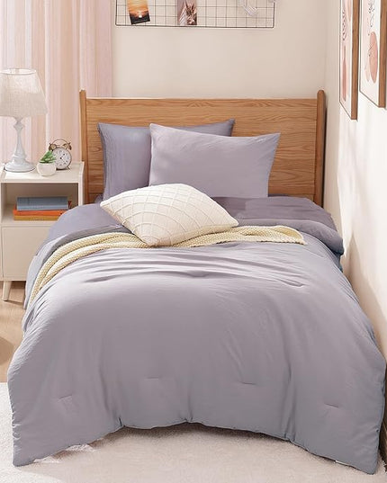 WRENSONGE Twin Comforter Set- 5 Pieces Lilac Twin Bed in a Bag, All Season Twin XL Bedding Sets with 1 Fitted Sheet, 1 Flat Sheet, 1 Pillow Sham and 1 Pillowcase