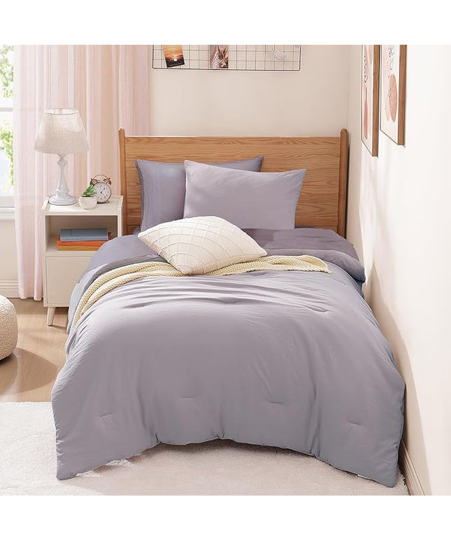 WRENSONGE Twin Comforter Set- 5 Pieces Lilac Twin Bed in a Bag, All Season Twin XL Bedding Sets with 1 Fitted Sheet, 1 Flat Sheet, 1 Pillow Sham and 1 Pillowcase