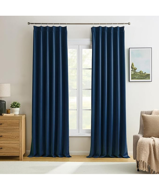KEQIAOSUOCAI Navy Pinch Pleated Curtains & Drapes 90 Inches Long for Sliding Door Black Out for Boys Playroom Thermal Insulated Window Draperies for French Door 40 Width x 90 Length 2 Panels Set