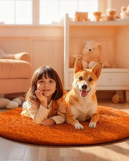 Ophanie Soft Fluffy Shaggy Rugs for Bedroom Living Room Dorm Nursery Home Decor Aesthetic,Color Orange, Size 4' Round