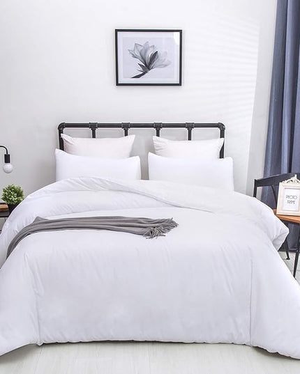 Luxlovery White Full Comforter Set White Bedding Set Full Size Modern Comforter Full Solid Soft Breathable Blanket Quilts 3 Piece Pure Color Bedding Set
