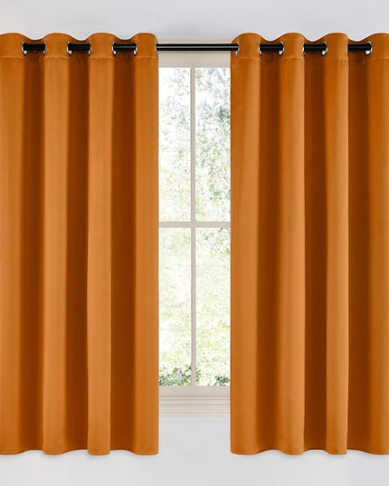 NICETOWN Room Darkening Orange Curtains 63 inches Long - Grommet Faux Silk Thermal Drapes Light Reducing Energy Saving Privacy Window Treatments for Bedroom, 2 Panels, W52 x L63