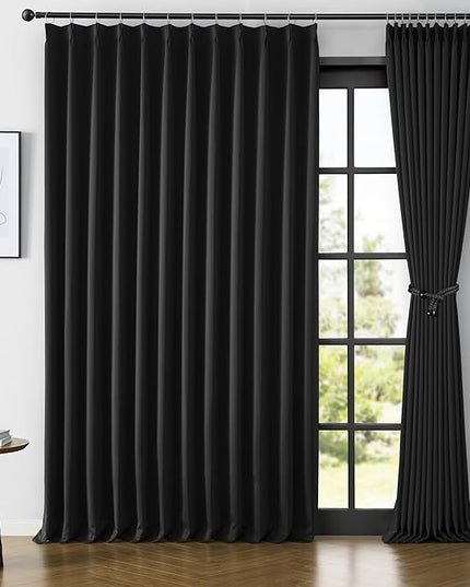 KEQIAOSUOCAI 80 Inch Wide Black Pinch Pleated Curtains 80 x 84, Thermal Insulated Noise Cancelling Living Room Office Drapes 84 Inches Long, Patio Sliding Glass Door Window Curtain 2 Panels