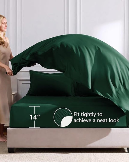 CozyLux Queen Comforter Set Emerald Green - Bed in a Bag Queen Size 7 Pieces, Luxury Soft Bed Set for All Seasons, Bedding Set with Down Alternative Comforter, Sheets, Pillowcases & Shams
