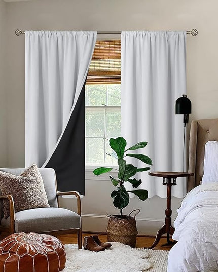 BGment Greyish White Thermal Insulated Blackout Curtains for Bedroom, 100% Black Out Curtains Noise Reduce Light Blocking Winter Curtains, Each Panel 52 x 63 Inch