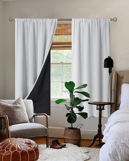 BGment Thermal Insulated 100% Blackout Curtains for Bedroom with Black Liner, Double Layer Full Room Darkening Noise Reducing Rod Pocket Curtain (42 x 63 Inch, Greyish White, 2 Panels)