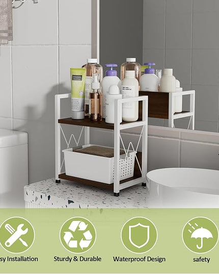 Aduanbang Coffee Bar Accessories Organizer, 2 Tier Wooden Kitchen Counter Shelf, Coffee Organizer Station for Countertop, Condiment Rack for Mugs, Cups, Cream, Syrup