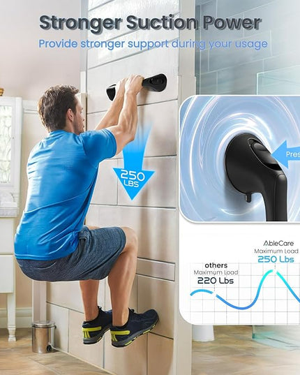2 Pack 16 Inch Grab Bars for Bathtubs and Showers for Seniors, Heavy Duty Shower Handle for Elderly, Suction Cup Removable Handrails Handicap Bath Grip Bathroom Safety Grips （Black）