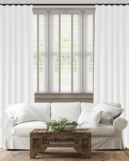 YZ HOME Ivory Linen 100% Blackout Pinch Pleated Curtains 108 Inches Long 2 Pages for Living Room Cream Back Tab Thermal Insulated Black Out Drapes Living Room High Ceiling Length 9 Ft