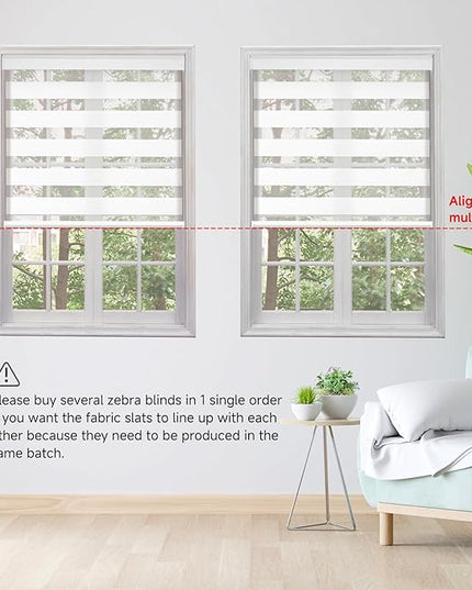 Cordless Motorized Zebra Blinds for Windows Blackout with Remote, Custom Dual Layer Smart Zebra Shades Work with Alexa Google, Automatic Electric Light Filtering Roller Sheer Shades, White