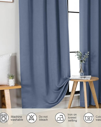 Gwine Denim Blue Blackout Curtains for Bedroom 96 Inch Length, Room Darkening Energy Saving Black Out Curtains for Living Room, Window Treatment Drapes with Rod Pocket, Each 40" Wx96 L, 2PCS