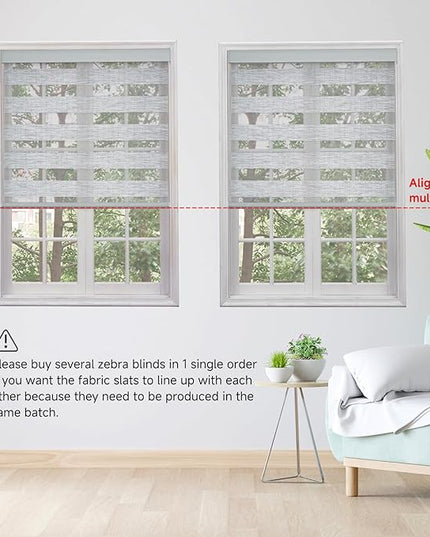 Cordless Motorized Zebra Blinds for Windows Blackout with Remote, Custom Dual Layer Smart Zebra Shades Work with Alexa Google, Automatic Electric Light Filtering Roller Sheer Shades, Grey