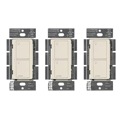 Lutron Caseta Original Smart Light Switch (Lutron Smart Hub Required), for Home, LED Lights, and Fans, 6 Amp, Single-Pole/3-Way, Neutral Required, PD-6ANS-LA, Almond, 3 Pack