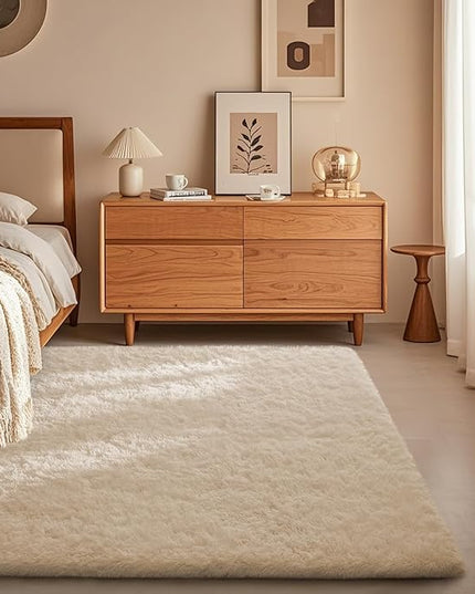 Ophanie 3x5 Rug, Bedside Preppy Dorm Area Rug, College Essentials Non Slip Ivory Small Carpets for Bedroom, Anti Slip Fluffy Living Room Rugs Home Decor Aesthetic, Nursery