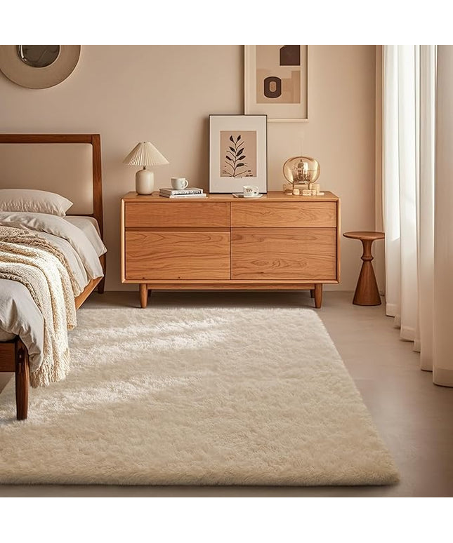 Ophanie 3x5 Rug, Bedside Preppy Dorm Area Rug, College Essentials Non Slip Ivory Small Carpets for Bedroom, Anti Slip Fluffy Living Room Rugs Home Decor Aesthetic, Nursery