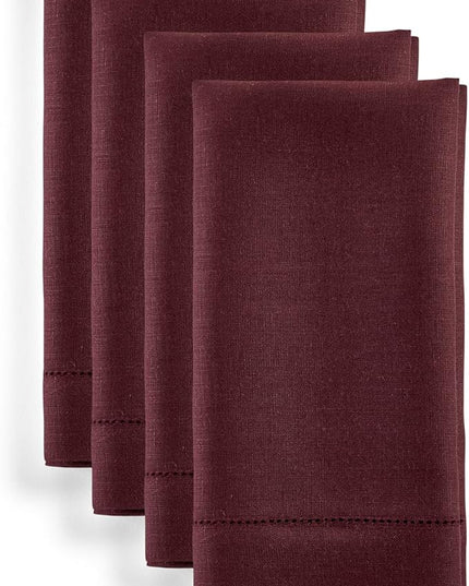 Solino Home Linen Cloth Napkins Set of 4-100% Pure Linen Burgundy Dinner Napkins 20 x 20 Inch for Christmas, Winter, New Year - Classic Hemstitch, Handcrafted and Machine Washable
