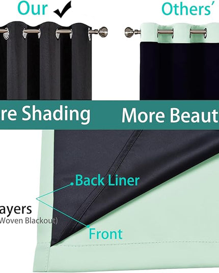 Yakamok Sage 100% Blackout Curtains, Total Blackout Lined Curtain Panels for Bedroom, 2 Thick Layers Grommet Top Thermal Insulated Blackout Drapes for Living Room(52Wx63L, Light Sage, 2 Panels)