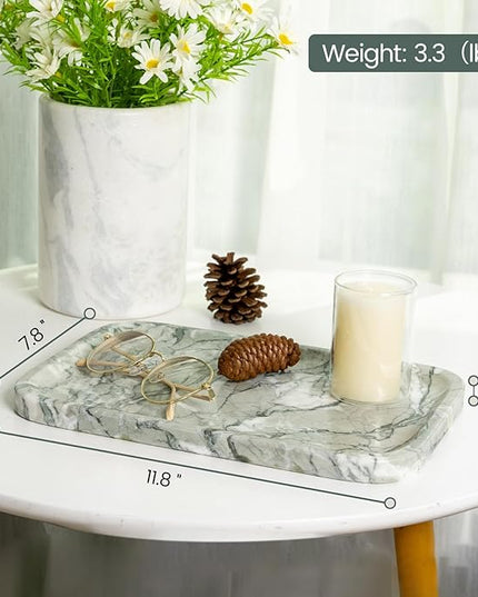 Vanity Tray, Marble Bathroom Tray Countertop, Decorative Dresser Organizer, Green Stone for Perfume Jewelry Holder Storage for Kitchen Sink(Light Green)