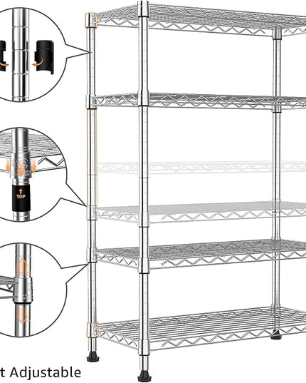1000 lbs Storage Shelving 4-Tier Utility Shelving Unit Steel Organizer Wire Rack for Home,Kitchen,Office,Chrome (13.7" D x 23.6" W x 53.4" H)