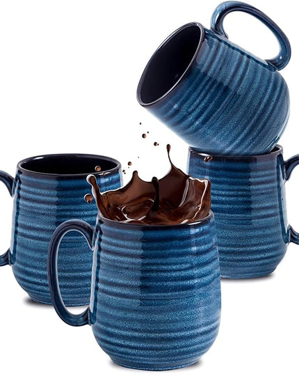 HASENSE Coffee Mugs Set of 4, 12 Ounce Ceramic Coffee Cups with Handle, Large Mug Set for Latte, Tea, Chocolate, Modern Cup Gift for Men and women, Dishwasher & Microwave Safe(Blue)