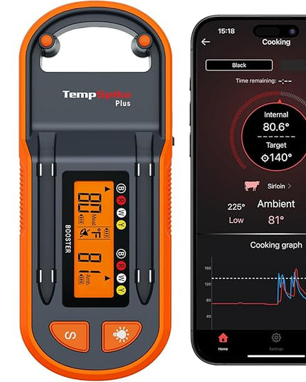 ThermoPro TempSpike Plus 600ft Wireless Meat Thermometer with 2 Color-Coded Probes, Bluetooth Meat Thermometer Wireless with LCD-Enhanced Booster for Food Cooking Grill Smoker